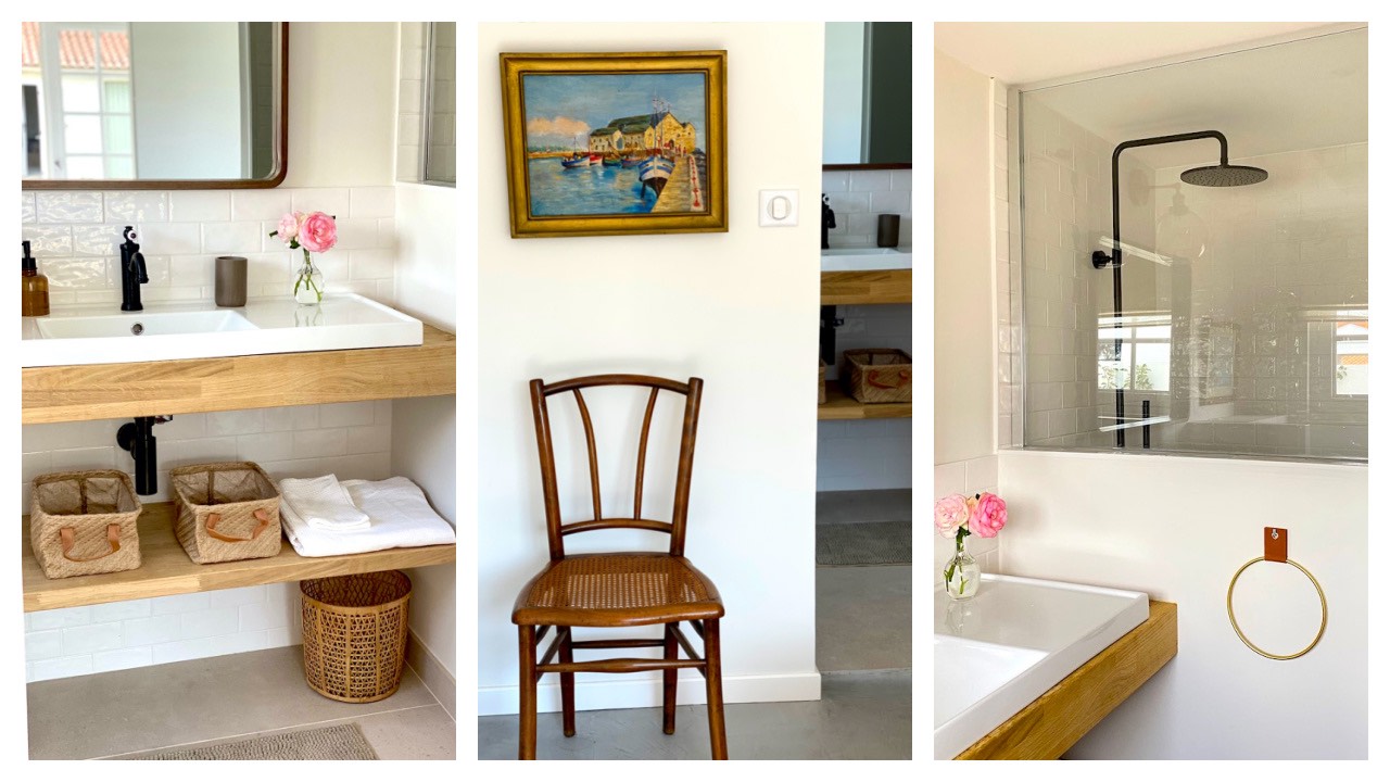 Collage de la salle de bain et de la chambre du studio à la Maison Coli